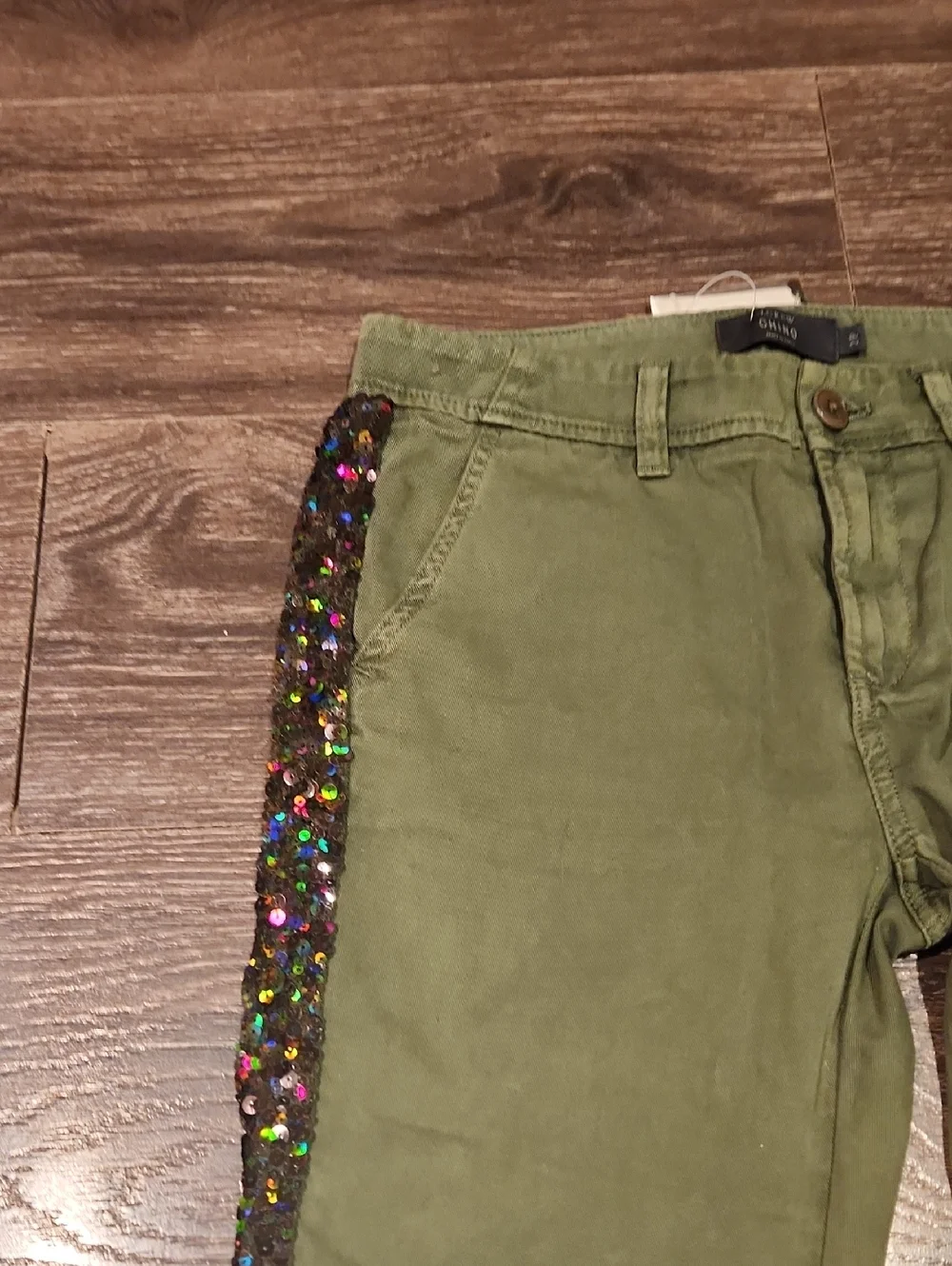 ❤️ NWT! J CREW SEQUIN SIDE STRIPE STRAIGHT LEG CHINO PANTS, 2P (26 PETITE)